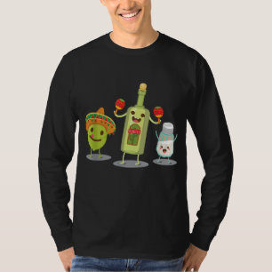 Tequila Bottle Lime And Salt Mexican Party Cartoon T-Shirt