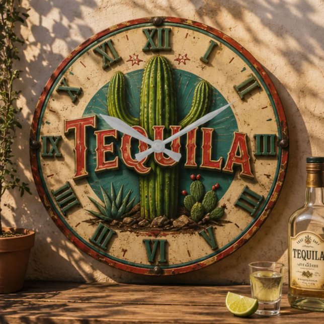 Tequila Cactus Rustic Mexican Bar Desert Home Gift Large Clock (Creator Uploaded)