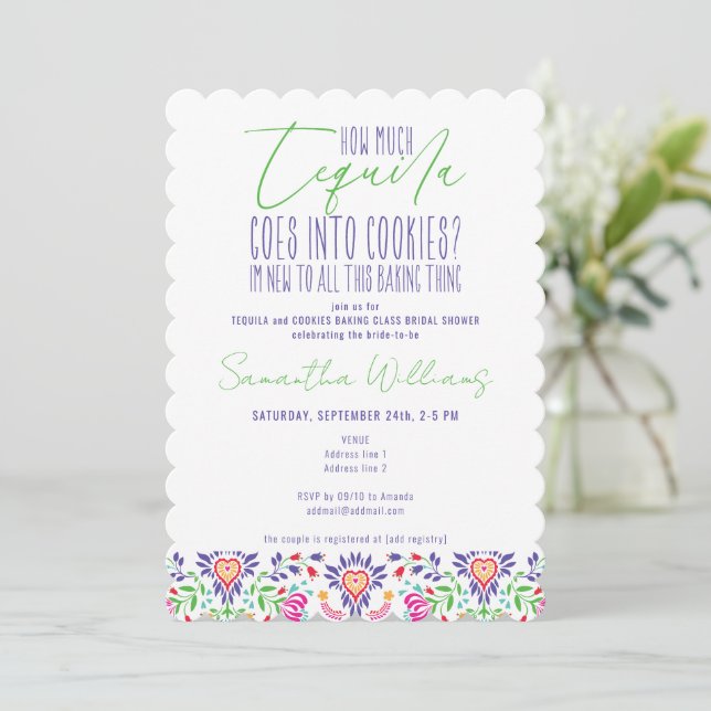 Tequila & Cookies Baking Class Bridal Shower Invitation (Standing Front)