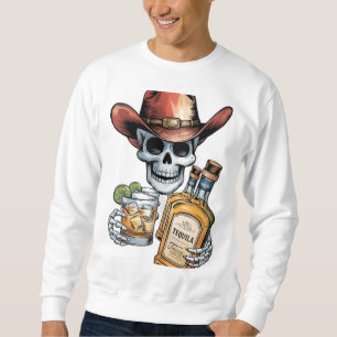 Tequila Cowboy Skull Western Whiskey Party Desig Sweatshirt