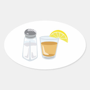 Tequila Drink Glass Salt Shaker Lemon Oval Sticker