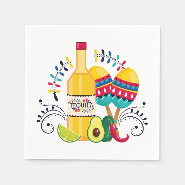 Tequila, Maracas Mexican Folk Art Napkin (Front)