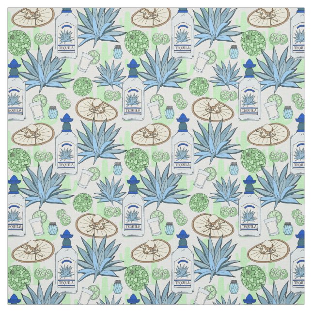 Tequila Shots and Blue Agave Patterned Fabric (Swatch)