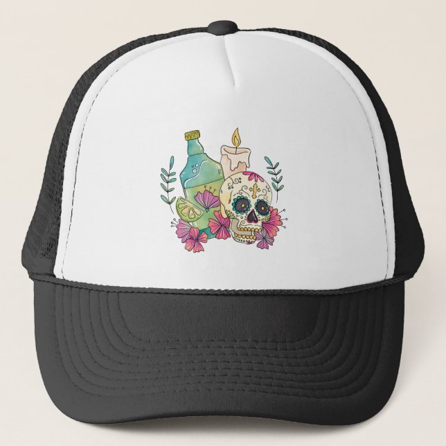Tequila Sugar Skull Trucker Hat (Front)