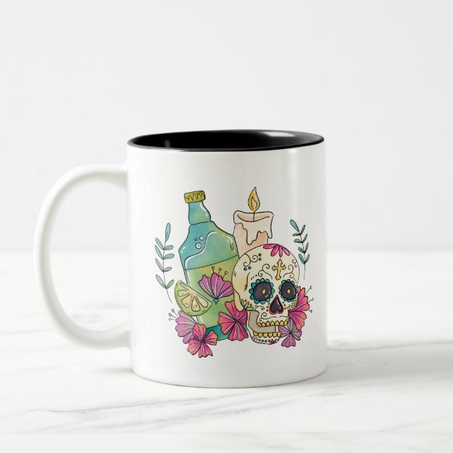 Tequila Sugar Skull Two-Tone Coffee Mug (Left)
