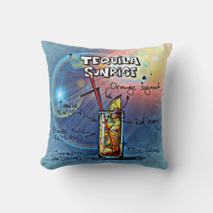 Tequila Sunrise Cocktail (#7 /12 Drink Recipe Set) Cushion