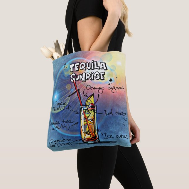 Tequila Sunrise Cocktail (#7 /12 Drink Recipe Set) Tote Bag (Close Up)