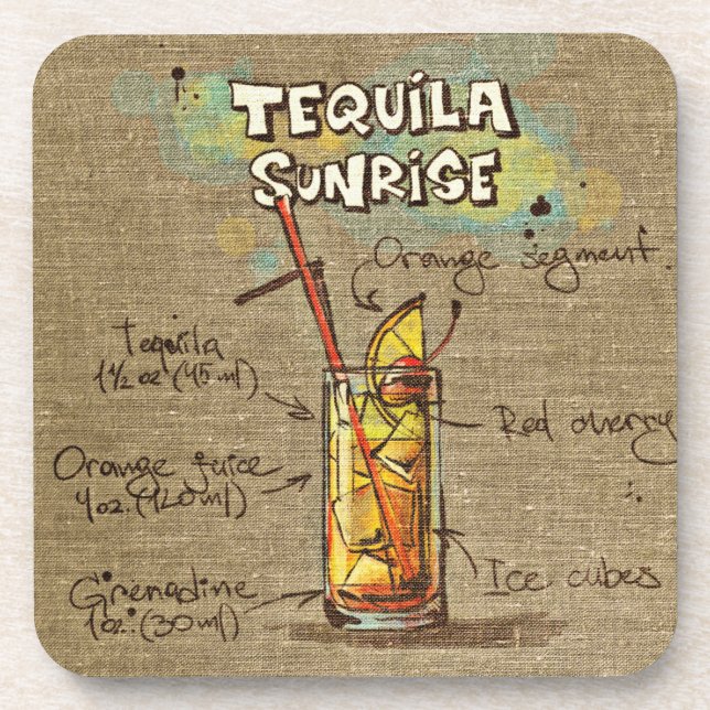 Tequila Sunrise Cocktail Drink Coaster (Front)
