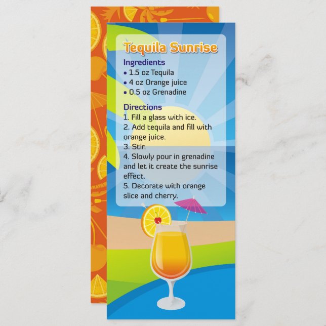 Tequila Sunrise Cocktail Recipe Invitation (Front/Back)