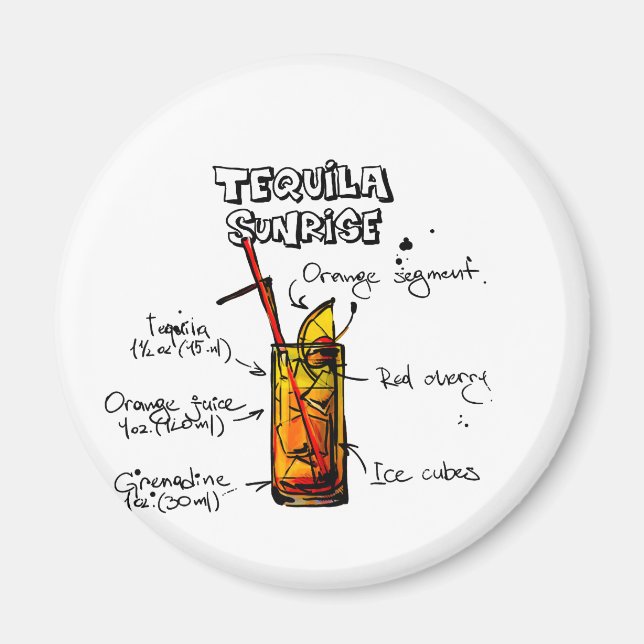Tequila Sunrise Cocktail Recipe Magnet (Front)