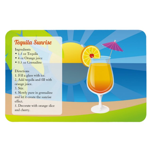 Tequila Sunrise Cocktail Recipe Magnet (Horizontal)