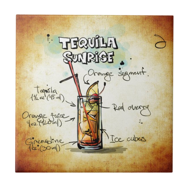Tequila Sunrise Cocktail Recipe Tile (Front)