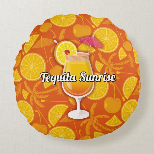 Tequila Sunrise Cocktail Round Cushion (Front)
