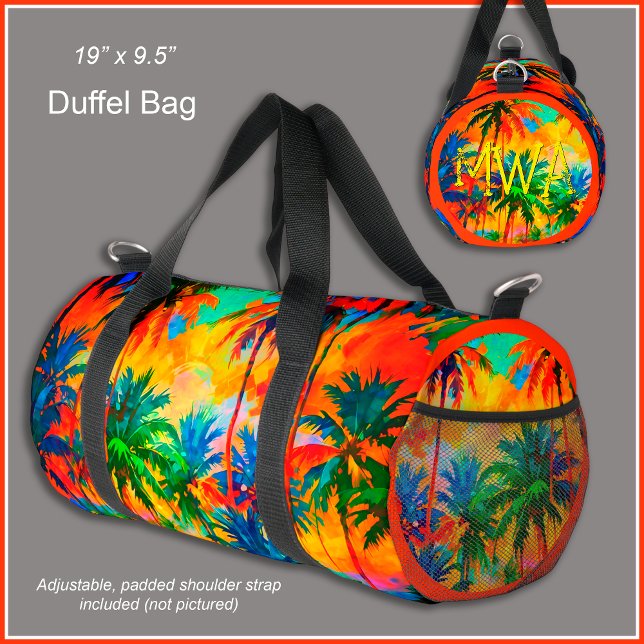 [Tequila Sunrise] Colourful Tropical Palms Beach Duffle Bag (The monogram on this stunning bag is optional. )
