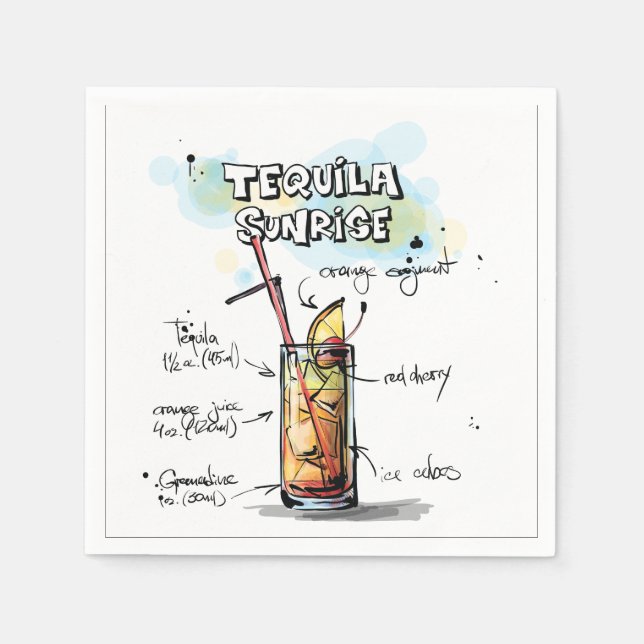 Tequila Sunrise Drink Recipe Cocktail Napkin (Front)
