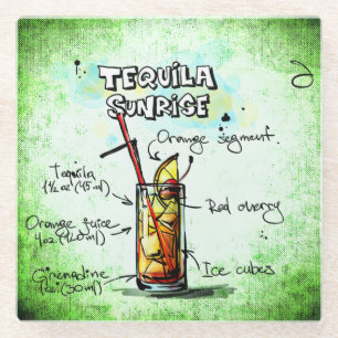 Tequila Sunrise Drink Recipe Glass Coaster