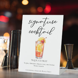 Tequila Sunrise Island Wedding Signature Cocktail Pedestal Sign