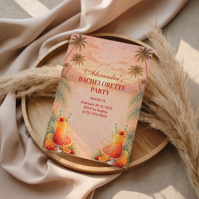 Tequila Sunrise Palm Paradise Bachelorette Party Invitation (Creator Uploaded)
