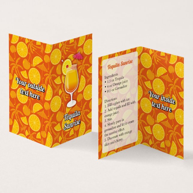 Tequila Sunrise Recipe Business Card (Inside and Outside)
