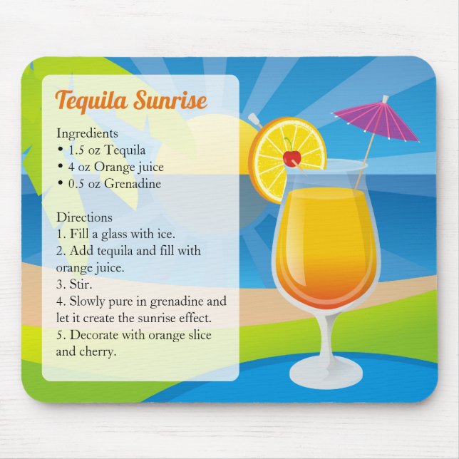 Tequila Sunrise Recipe Mousepad (Front)