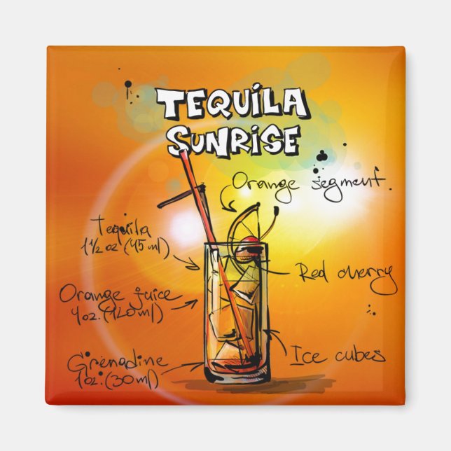 Tequila Sunrise Recipe Tropical Drink Magnet (Front)