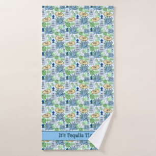 Tequila Time Cocktail Drinker Blue Agave Pattern Bath Towel