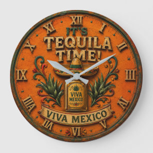 Tequila Time Viva Mexico Bar Decor Mexican Rustic Large Clock