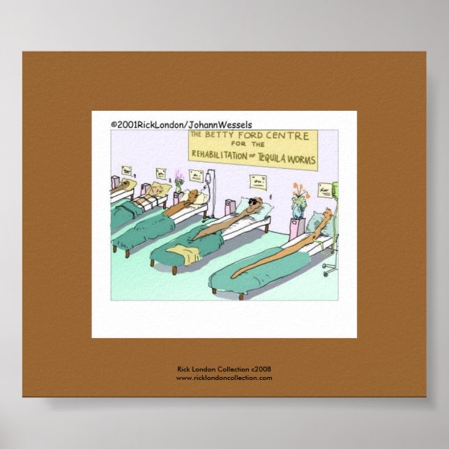Tequila Worm Rehab Funny Cartoon On Canvas Print (Front)