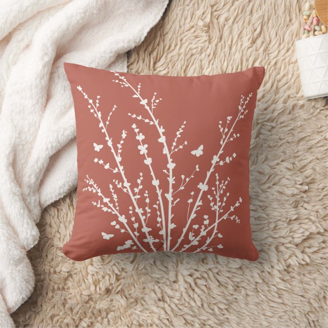 Teracotta Minimal Butterflies and Branches   Cushion (Blanket)