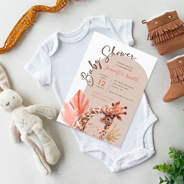 Teracotta Tan Boho Giraffe Baby Shower Invitation (Creator Uploaded)