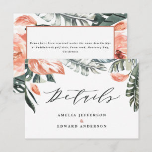 teracotta tropical leaf foliage wedding detail RSVP card