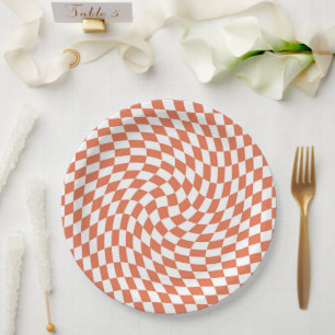 Teracotta Wedding Collection Check Chequered  Paper Plate
