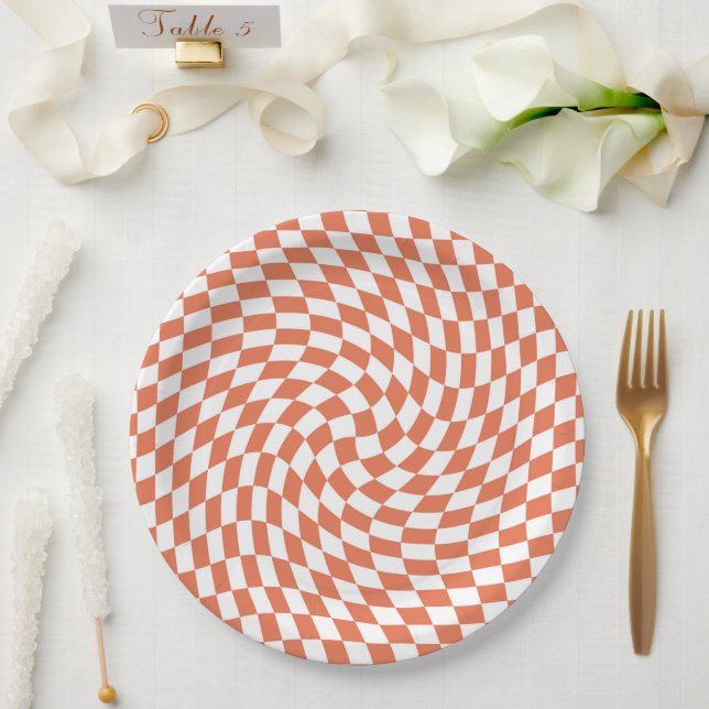 Teracotta Wedding Collection Check Chequered  Paper Plate (Wedding)