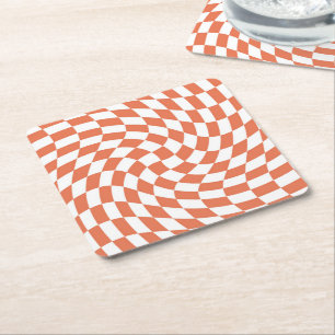 Teracotta Wedding Collection Check Chequered Square Paper Coaster