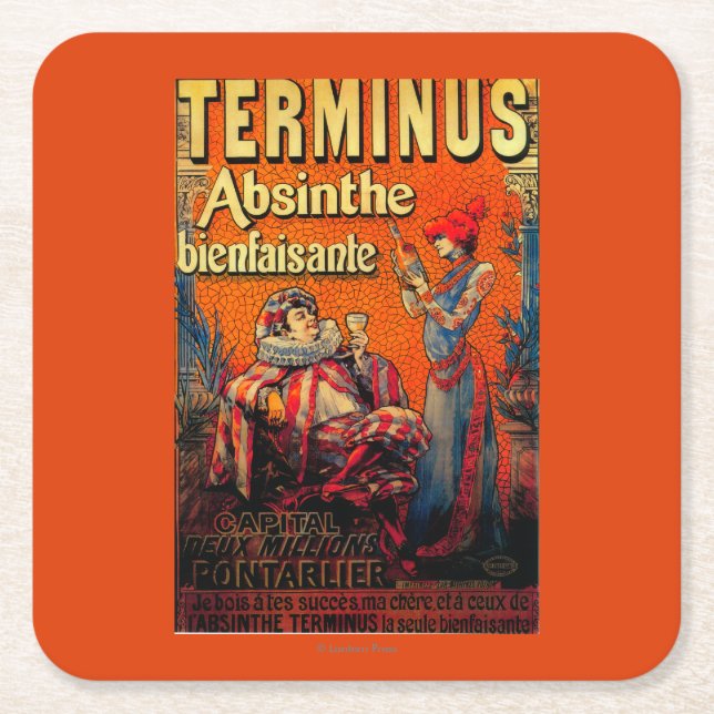 Terminus Absinthe Vintage PosterEurope Square Paper Coaster (Front)