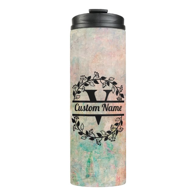 Termo V Floral Monogram Letter Thermal Tumbler (Front)