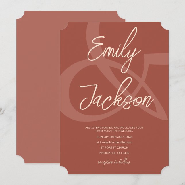 Terra Cota Monochromatic Brown Wedding Invitation (Front/Back)