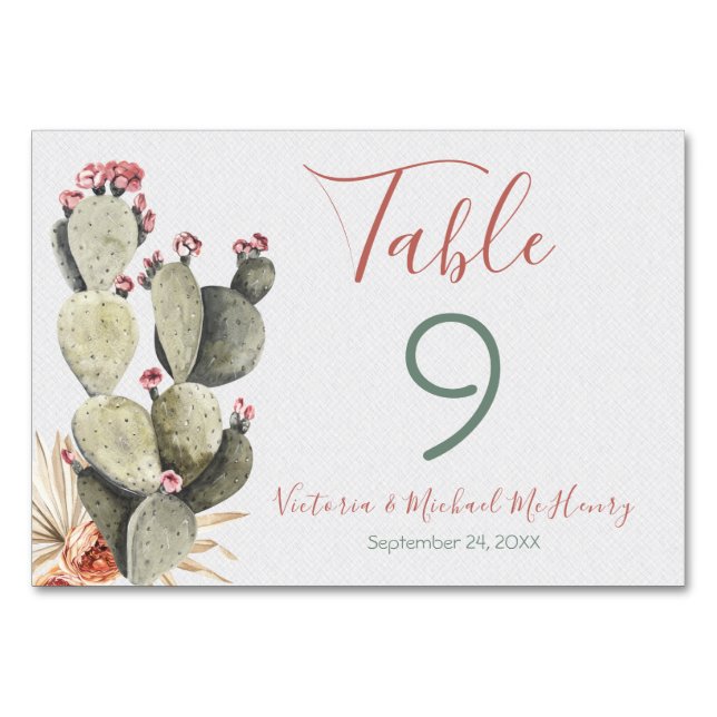 Terra cotta and Cactus Wedding table number cards (Front)