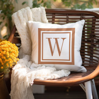 Terra Cotta and White Classic Square Monogram Cushion