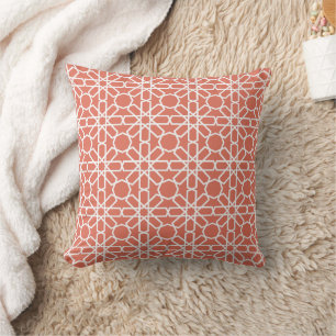 Terra Cotta and White Moroccan Zellige Pattern Cushion