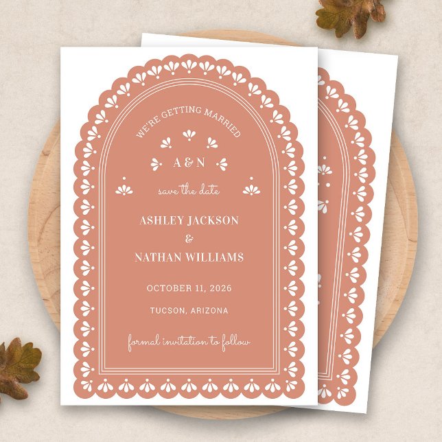 Terra Cotta Arch Autumn Save The Date Invitation (Terra Cotta Arch Autumn Save The Date by Fiesta Valley Print)