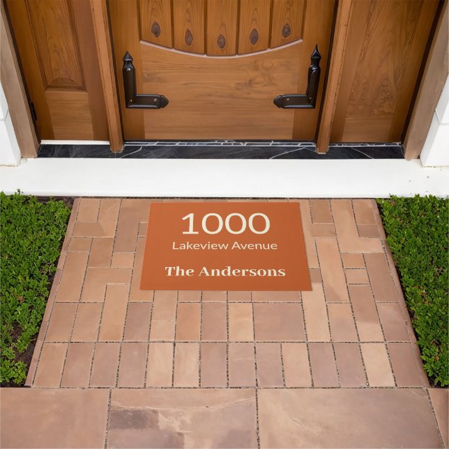 Terra Cotta Beige Family Name House Number Address Doormat (Outdoor)