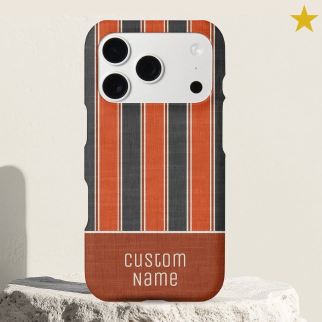 Terra Cotta Black Preppy Bold Stripes Custom Name  (Creator Uploaded)