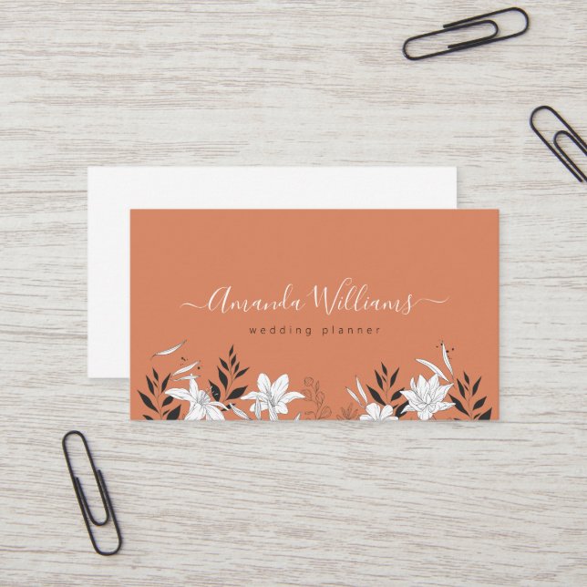 Terra cotta Boho Floral Design Business Card (Front/Back In Situ)