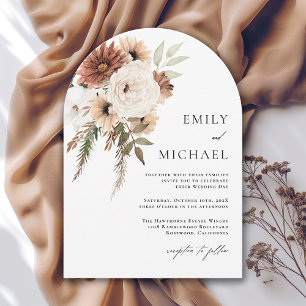 Terra Cotta Boho Floral Fall Oval Wedding Invitation