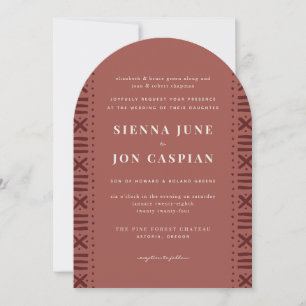 Terra Cotta Boho Mudcloth Border Wedding Invitation