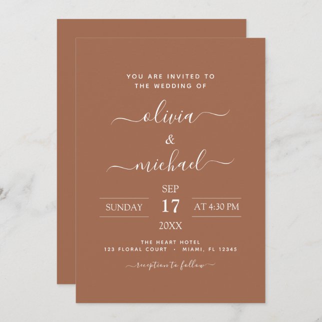 Terra Cotta Boho Wedding Modern Simple Invitation (Front/Back)