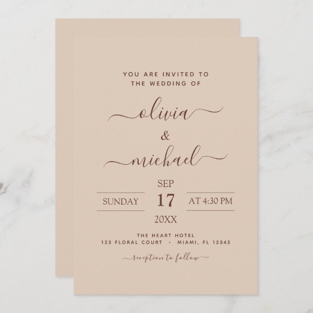 Terra Cotta Boho Wedding Modern Simple Invitation (Front/Back)