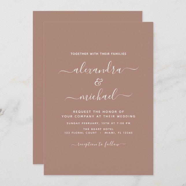 Terra Cotta Boho Wedding Modern Simple Invitation (Front/Back)