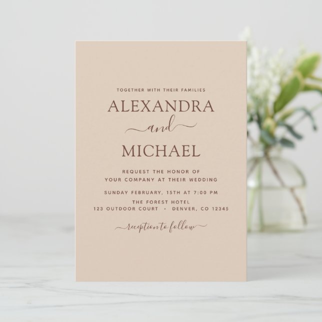 Terra Cotta Boho Wedding Modern Simple Invitation (Standing Front)